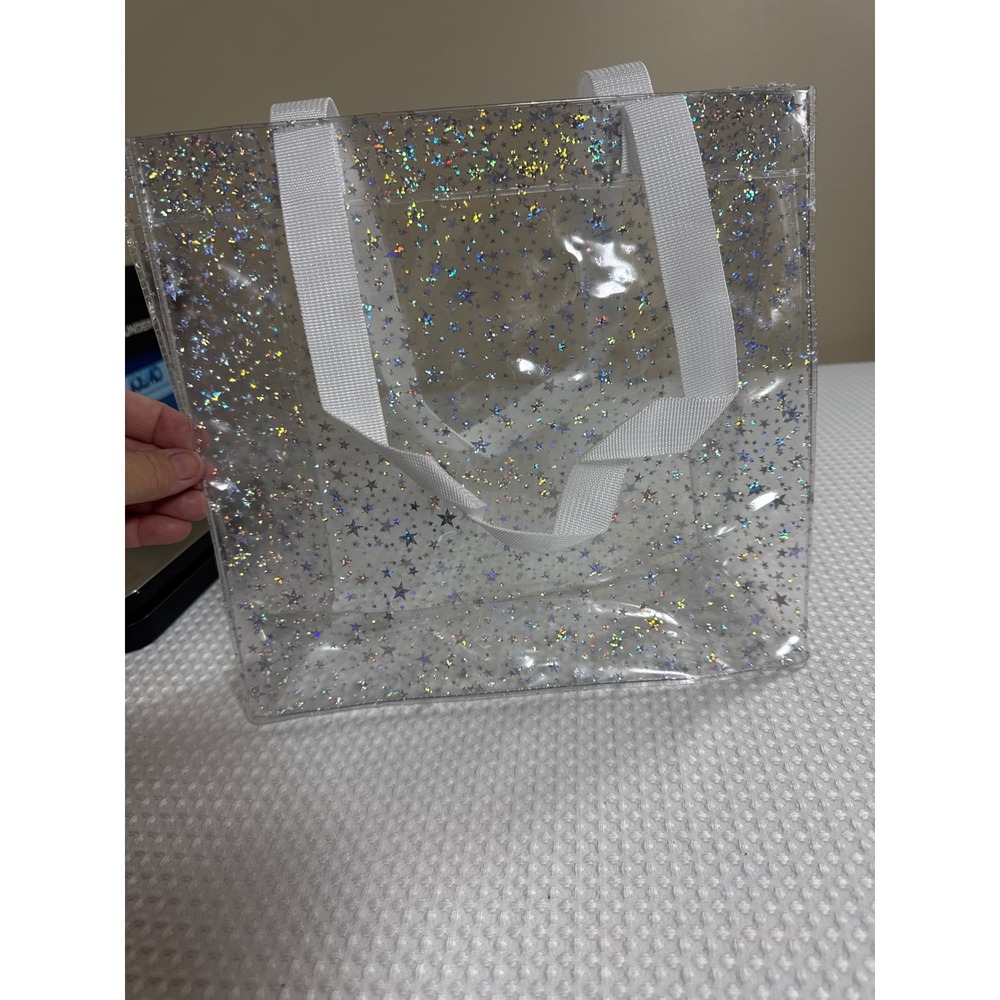 Tote Bag Clear PVC Holographic Star Glitter NEW